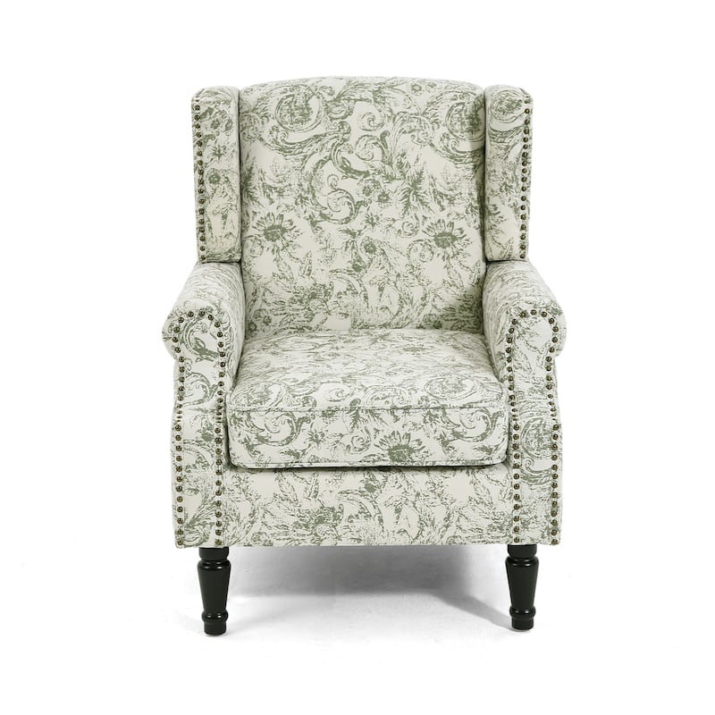 2 Set Transitional Patterned Wingback Accent Chairs with NailHead
