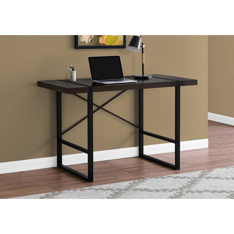 Computer Desk, Home Office, Laptop, 48"l, Work, Brown Laminate, Black Metal, Contemporary