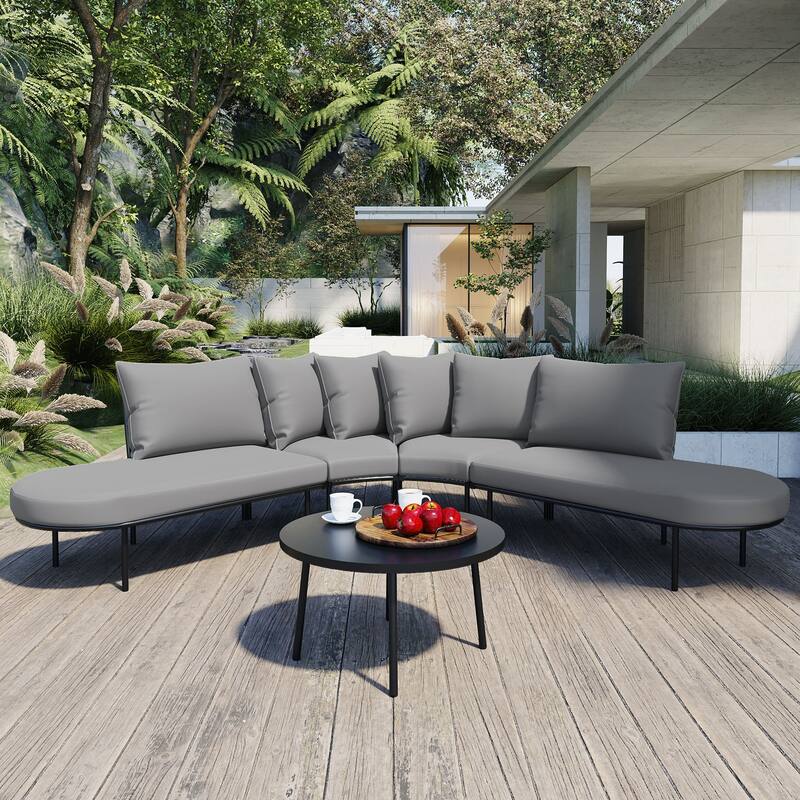 Outdoor Furniture Sofa Set with Coffee Table, Iron Frame Outdoor Indoor Conversation Set for 6 People
