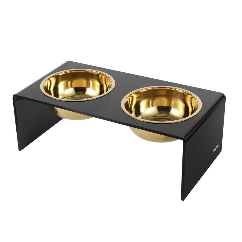 Keaton 7.5" Medium/Large Modern Lucite Rectangular Elevated Pet Feeder with 54oz 2-Stainless Steel Bowls