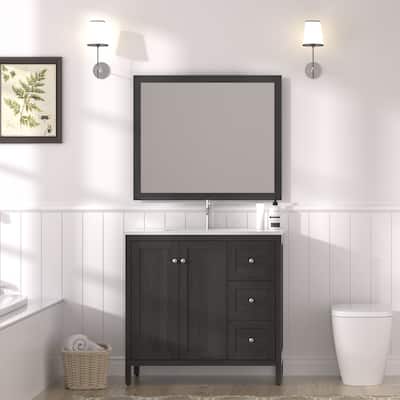 35.5" Bathroom Vanity, Modern Bathroom Cabinet with Basin, Bathroom Storage Cabinet with Soft Closing Doors and 3 Drawers