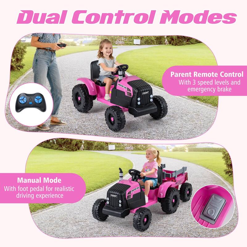 Costway 24V Ride On Tractor for Kids with Detachable Trailer Remote - See Details