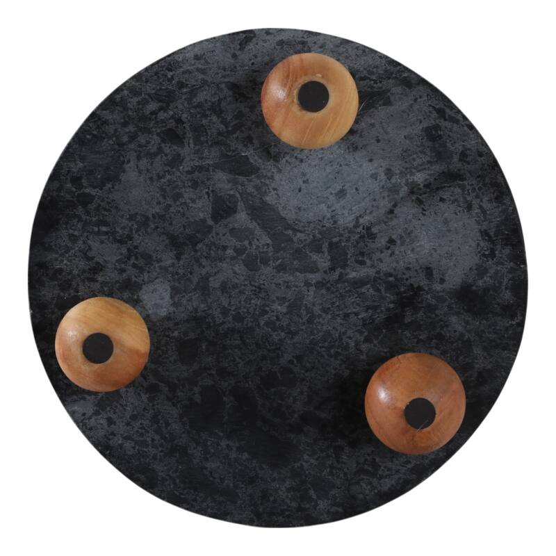 Marble Wood Round Decorative Tray with Modern Leg Detail - 3" Black - 10.0"