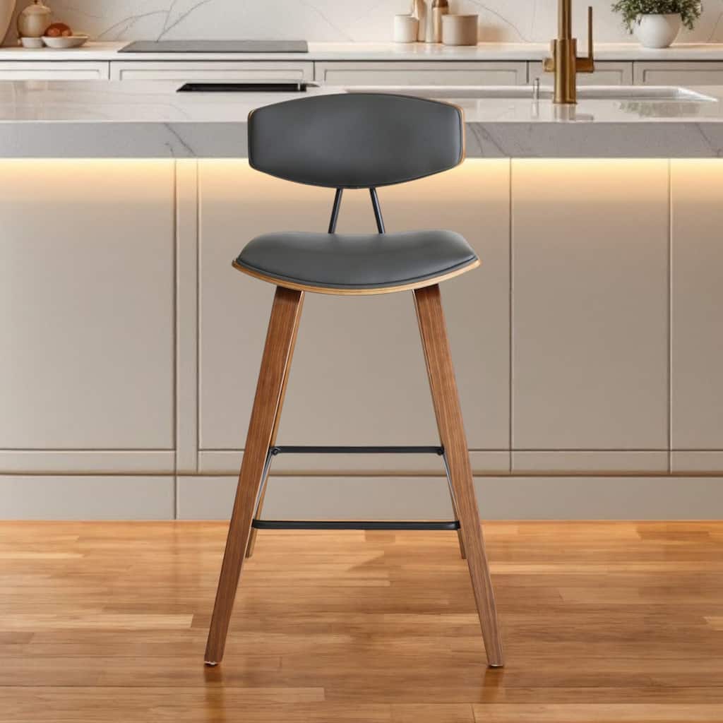 HomeRoots 26" Gray and Brown Fabric and Iron Low Back Counter Height Bar Chair