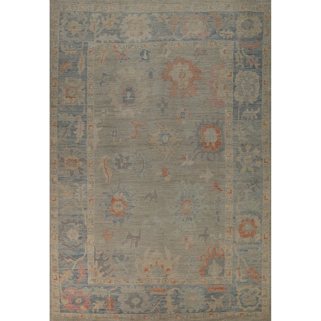 Vegetable Dye Oushak Turkish Area Rug Hand-Knotted Wool Carpet - 8'11"x 12'3"