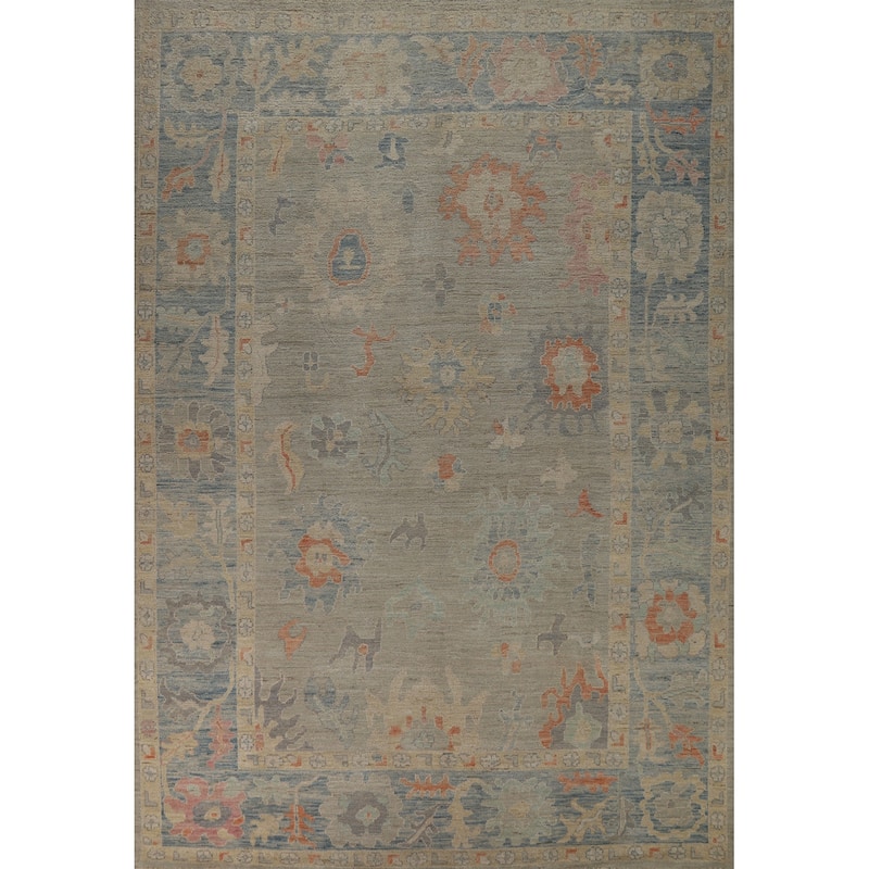 Vegetable Dye Oushak Turkish Area Rug Hand-Knotted Wool Carpet - 8'11"x 12'3"