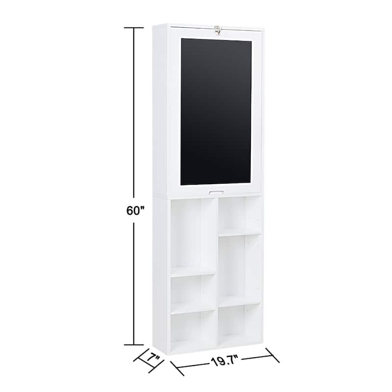 Utopia Alley Collapsible Fold Down Desk Table with Storage Cabinet & Bottom Shelves, Computer Desk With Storage, White