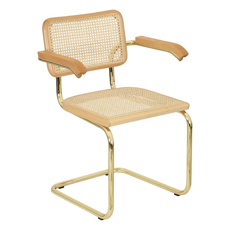 Breuer Chair Company Marcel Breuer Cesca Cane Cantilever Armchair Arm Chair w/ Brass Steel Frame (Various Wood & Cane Colors) - All-Natural