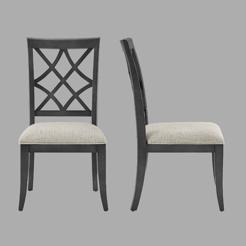 2-Pack Wooden Frame Dining Chairs, Comfortable Polyester Upholstery, Mid-Century Retro Style - Dark Oak