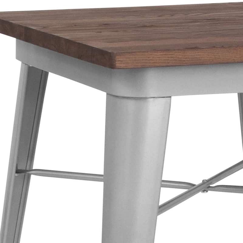 Industrial Steel and Elm Wood Bistro Dining Table - 23.5"W x 23.5"D x 30.25"H