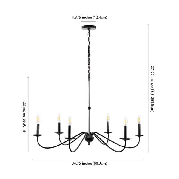 dimension image slide 1 of 3, Nola 34.75" 6-Light Bohemian Farmhouse Iron LED Chandelier, by JONATHAN Y