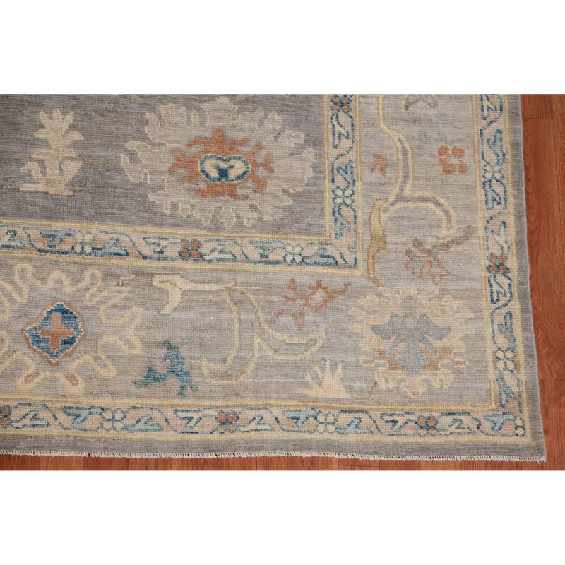 Hand Knotted Oriental 100% Wool Carpet Transitional All-Over Greys & Charcoal Oushak Area Rug - 9' 9'' X 8' 3''