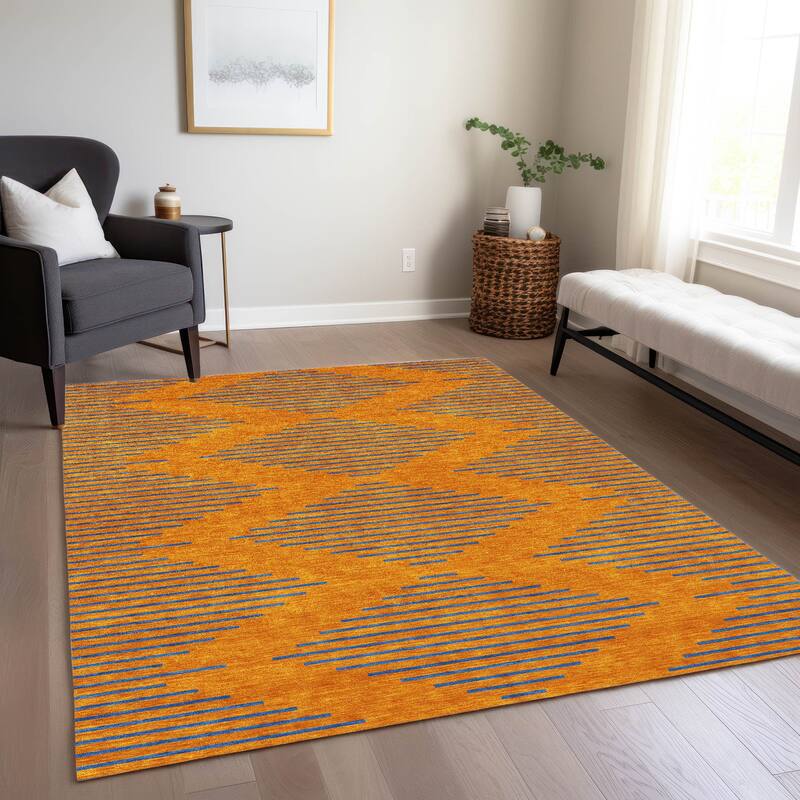 Machine Washable Indoor/ Outdoor Contemporary Geo Chantille Rug