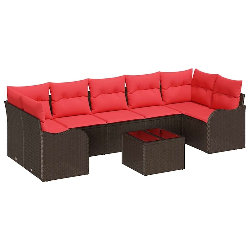 vidaXL 8 Garden Sofa Set with Cushions Black/Brown/Grey Poly Rattan - 113.8 x 48.2 x 27.2