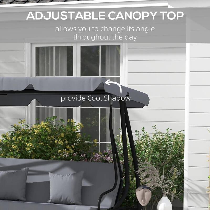 3-Seat Convertible Patio Swing Glider, Cushion Set, Adjustable Canopy
