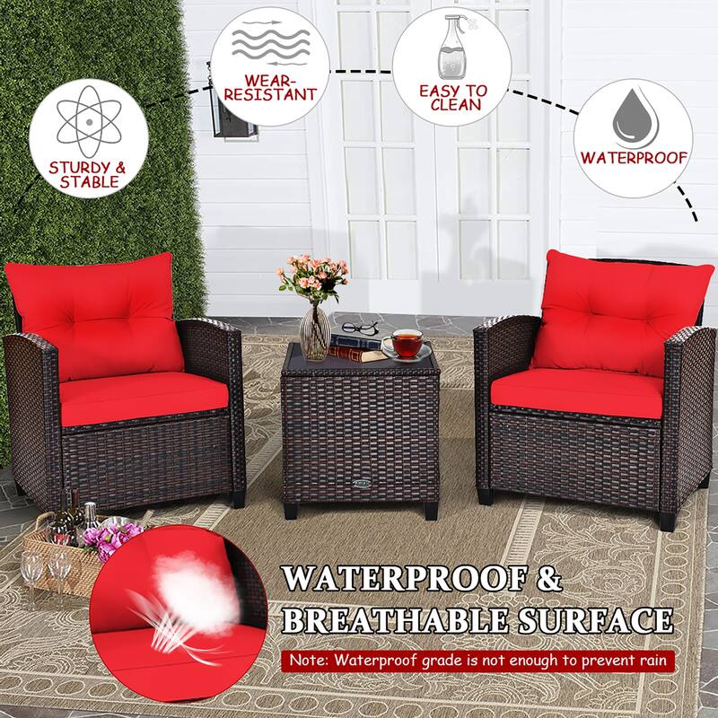 Costway 3PCS Patio Rattan Furniture Set Cushioned Conversation Set - See Details