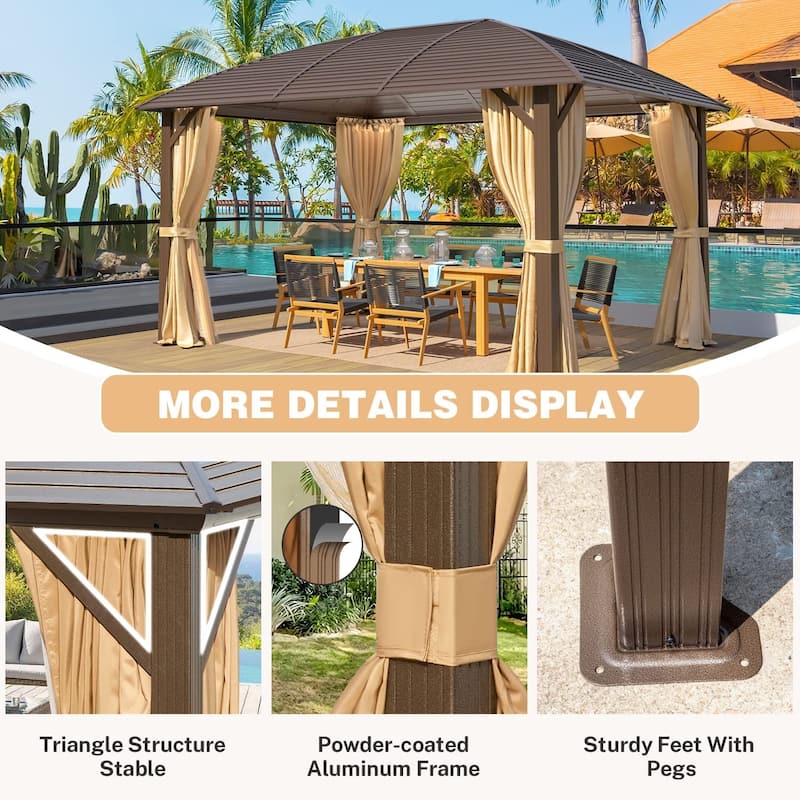 Pro Series Outdoor Hardtop Gazebo Pergola | Galvanized Steel Roof & Aluminum Frame | Includes Premium Curtains & Netting