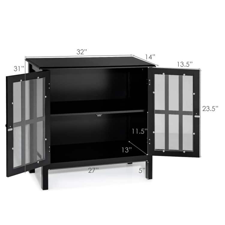Glass Door Sideboard Console Storage Buffet Cabinet - 32" x 14" x 31" (L x W x H)