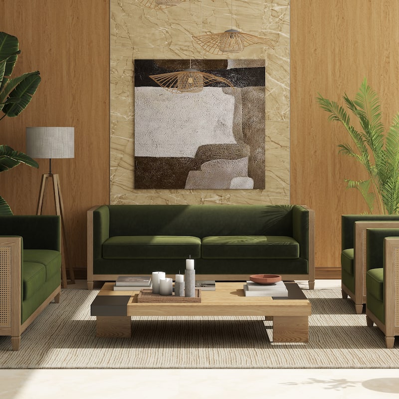 Georgia 81" Oak Wood & Rattan Sofa