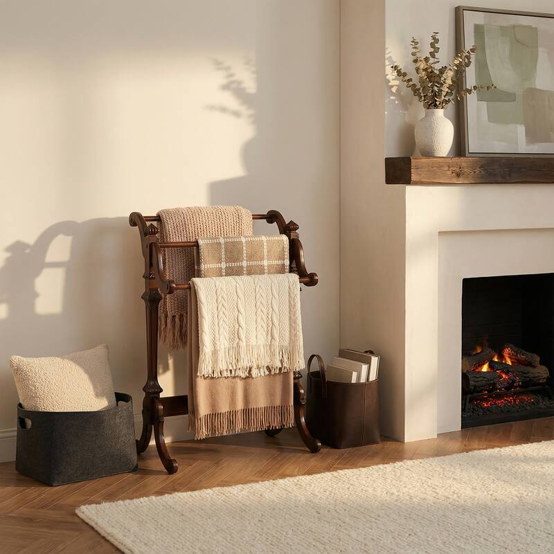 Newhouse Solid Wood Blanket Rack Stand - Cherry Brown