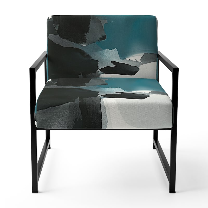 Designart "Geometric Black And Teal IV" Upholstered Modern Accent Chair - Arm Chair