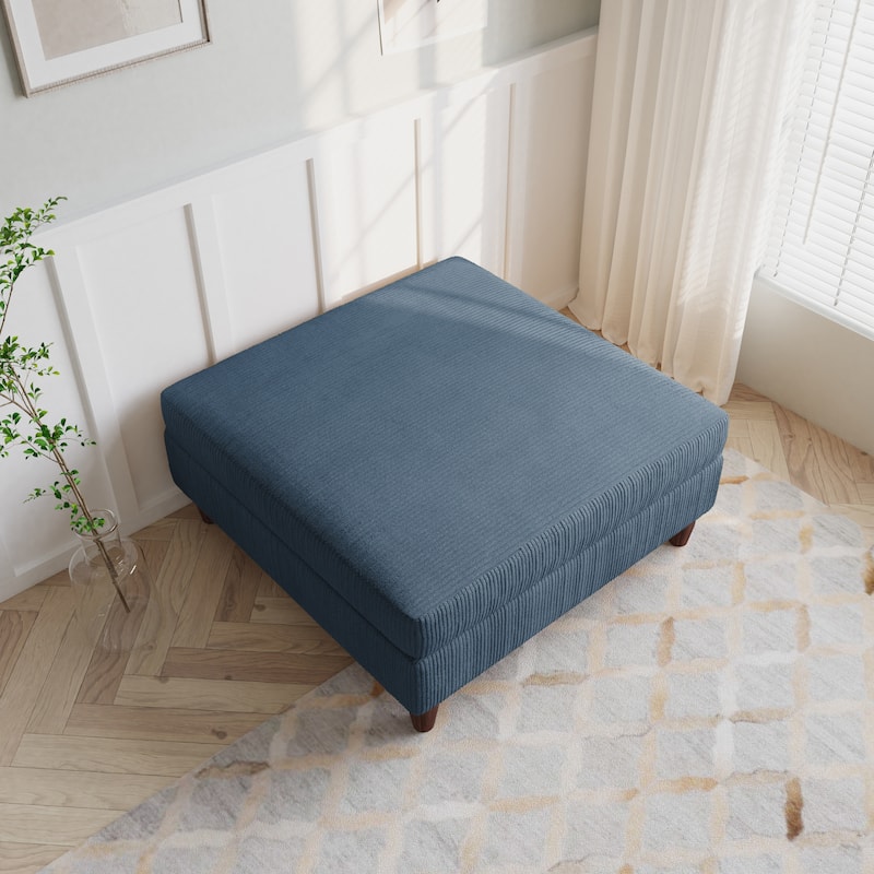 Corduroy Accent Chair with Ottoman Modular Couch Sectional Sofa - Ottoman - Navy/Ottoman