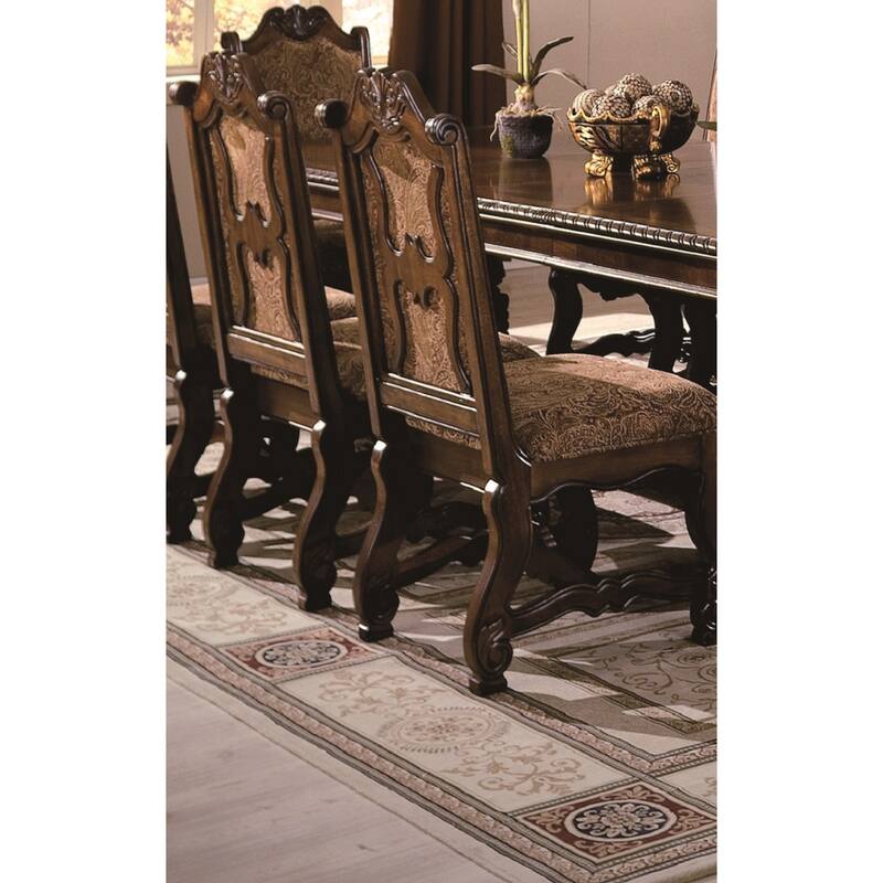 2pc Dining Side Chair with Padded Seat and Back,Intricate Carved Detail