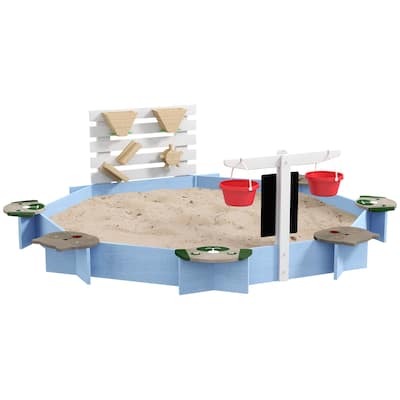 Wooden Sandbox for 3-7 Years, 85" x 85" x 25", Blue