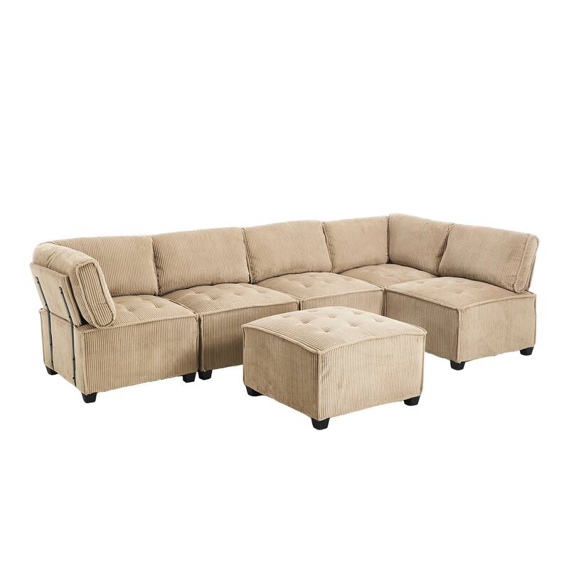 Ergonomic Lounge Modular Couch Corduroy Sectional Sofa with Deep Seat Ottoman Chaise and High-Rebound Thick Cushions