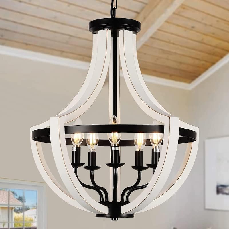Rustic 4-Light Farmhouse Flush Mount Ceiling Lamp, Solid Wood and Metal Ceiling Fixture for Hallway or Living Room - Wood