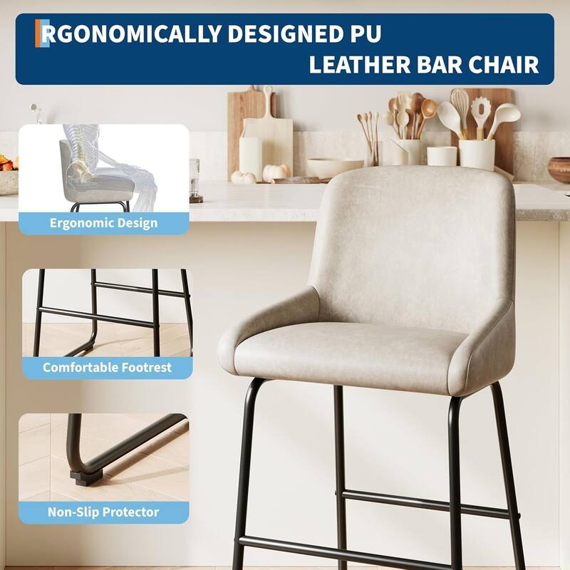 Counter Height PU Leather Bar Stools Set of 4 for Kitchen Island, Counter