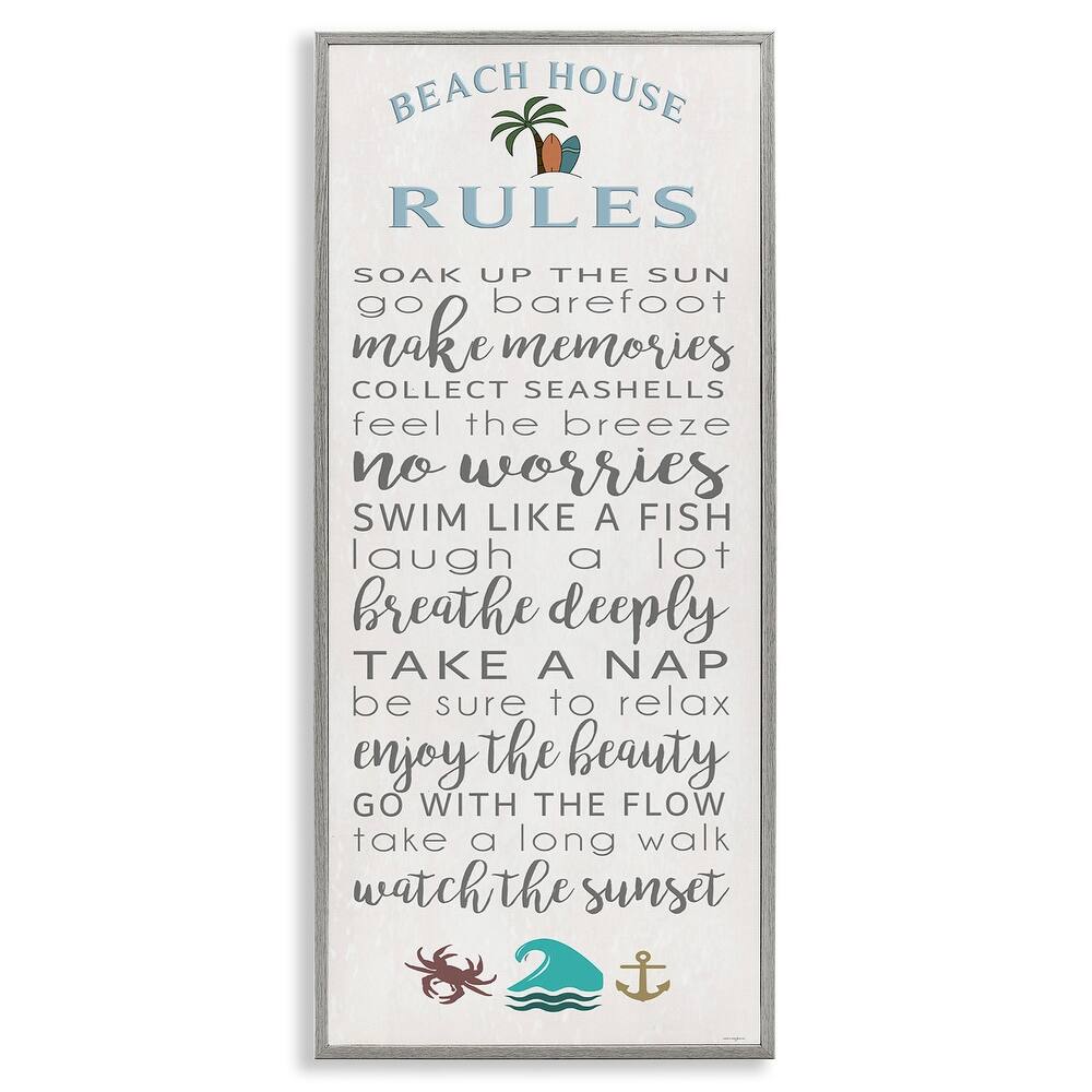 Stupell Fun Activities Beach House Rules Framed Giclee Art Design By Seven Trees Design