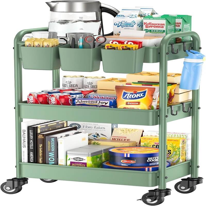 3 Tier Rolling Cart - 12.3"D x 16.4"W x 29.8"H - Green