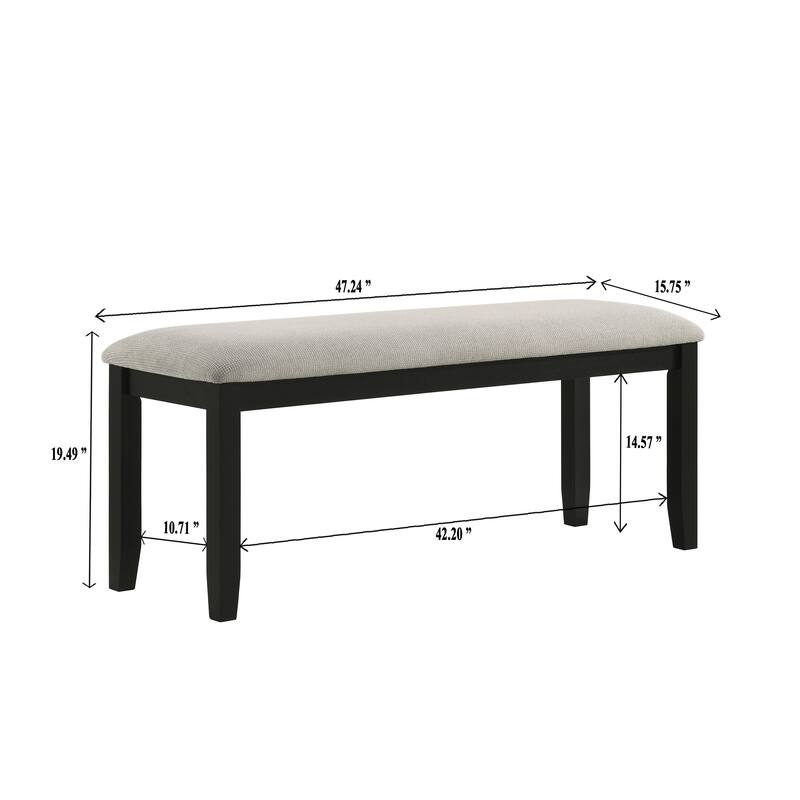 1pc Black Gray Bench Dining Room Fabric Upholstery Kitchen Dining Wooden Furniture