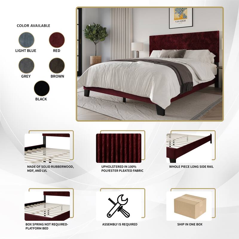 CraftPorch Corduroy Mid-Century Modern Velvet Platform Bed