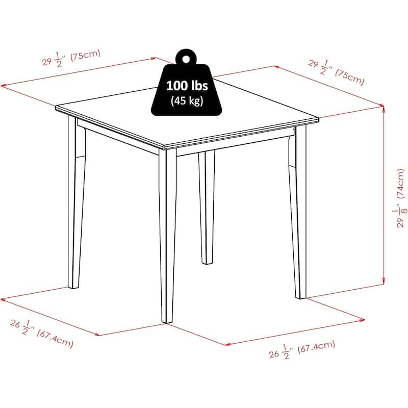 Square Dining Table - Walnut Finish, Shaker Legs - 29.5" Ideal for Small Spaces - 29.53