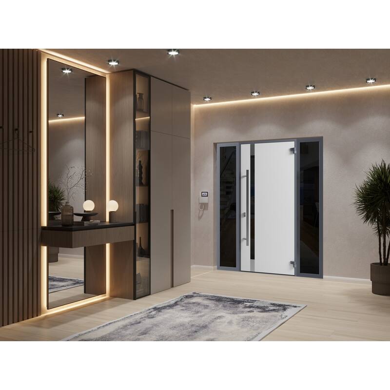 Front Exterior Prehung Steel Door Ronex 1011 Grey Stainless Inserts Entry Metal Painted W36xH80 Left hand Inswing