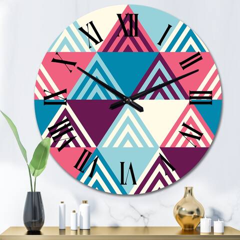 Designart 'Light Blue And Dark Blue Pink Triangulars' Patterned wall clock
