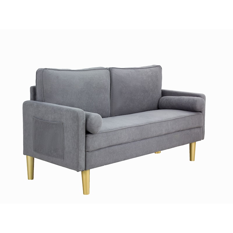 Contemporary Mid Century Style 3 Seater Linen Sofa with Armrest Pockets Premium Upholstery - 65.4 × 29.1 × 33.9 inches