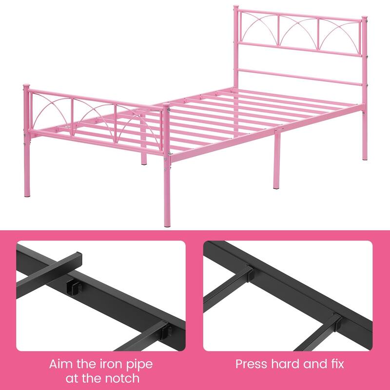14 Inch Bed Frame with Headboard and Footboard - Pink_Twin - Twin