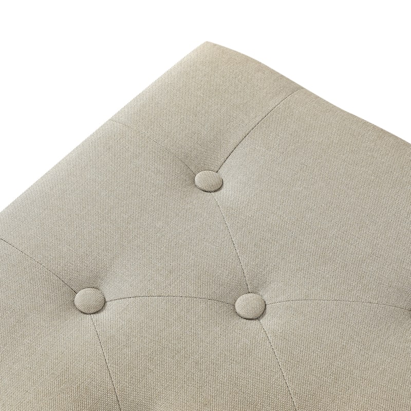 Adeco Storage Ottoman Tufted Linen Wood Bench with Nails