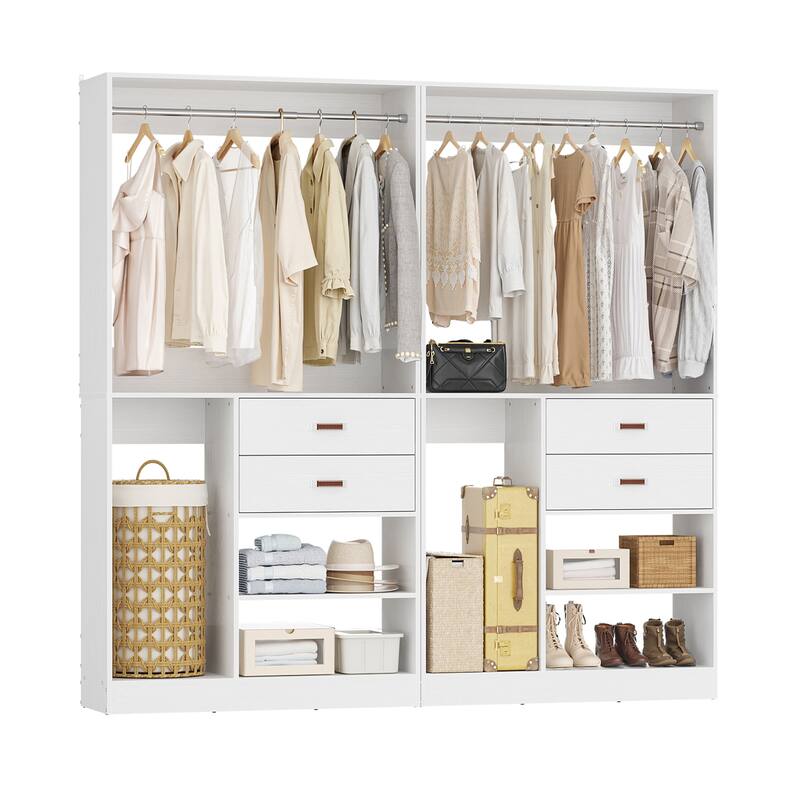 40'' Large Closet System with Shelves and 2 Drawers, Freestanding Closet Organizer with Hanging Rods