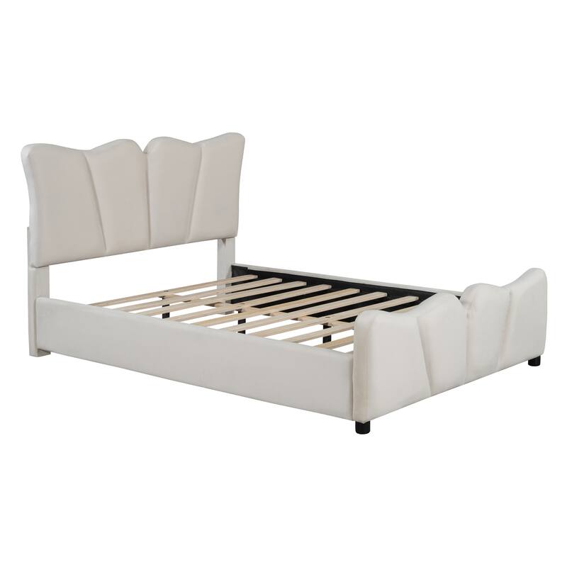 Luxurious Velvet Upholstered Platform Bed - Twin/Full Sizes with Stylish Headboard & Footboard, Sturdy Construction
