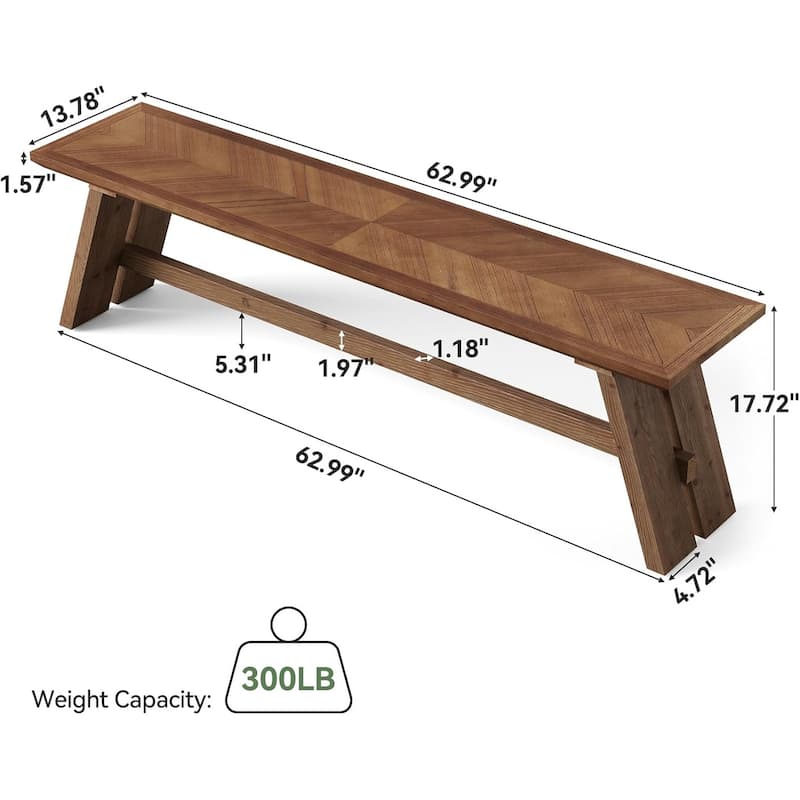 63 Inch Wood Entryway Bench, Farmhouse Shoe Bench with Unique Herringbone Pattern for Hallway, Bedroom, Living Room, Mudroom