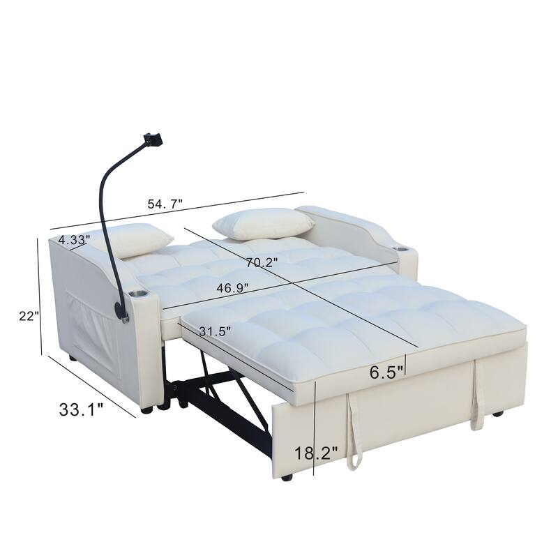 Velvet 3 in1 Loveseat Convertible Pull-out Sleeper Sofa Bed Adjustable Backrest Futon Sofa with Pillows, Pockets