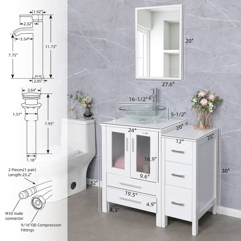 72" Bathroom Vanity Set Vessel Sink Cabinet Mirror Combo