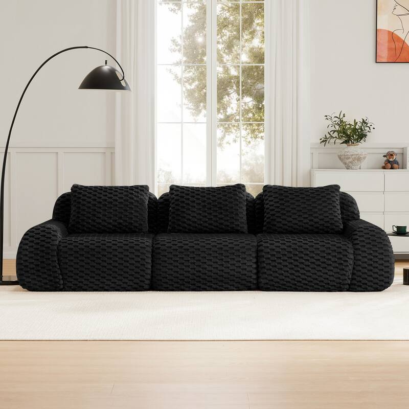 Roomfitters 114 Inch Modular Sectional Sofa, Oversized Flannelette 3-Seater, Black