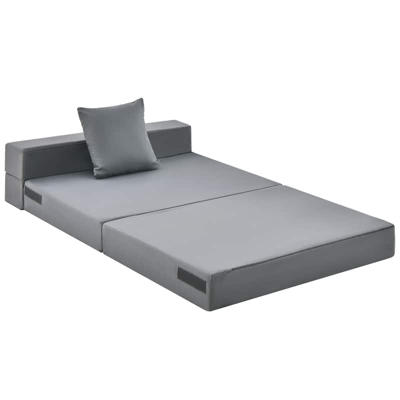 Dark Grey Faux Linen Foldable Sofa Bed with Ergonomic Comfort Pillow Support for All Ages - 39" x 29.5" x 24.5" (L x W x H)