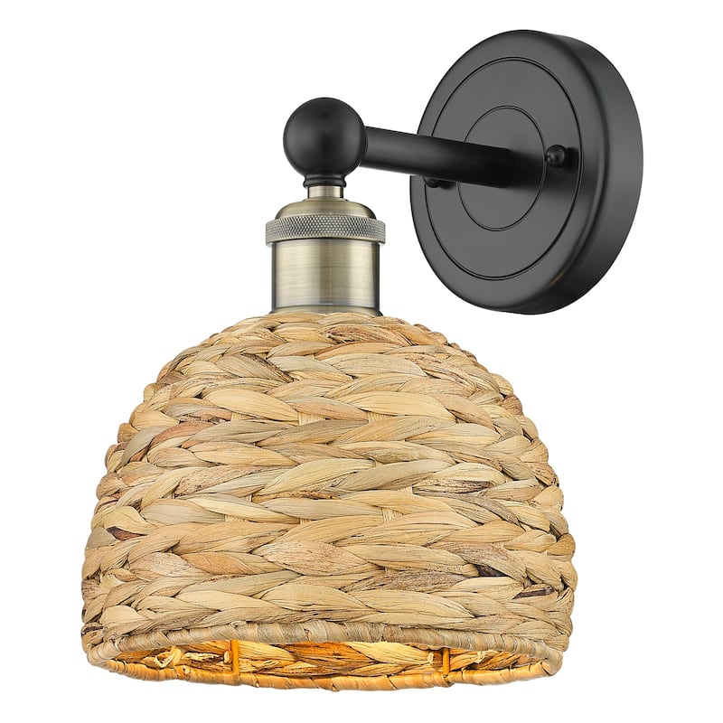 Innovations Lighting 616-1W-11-8 Woven Rattan Sconce Woven Rattan 11" - Black Antique Brass / Natural