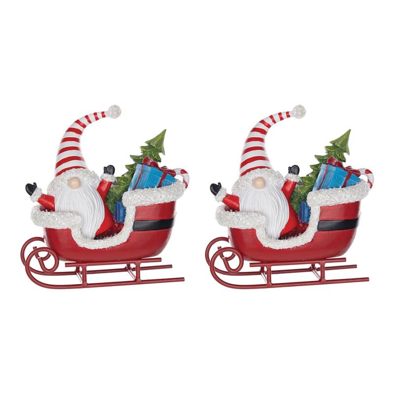 Set of 2 Santa Gnome in Sleigh Christmas Tabletop Figurines 8"